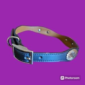 TEXAS LEATHER MFG Black Concho Western Leather Dog Collar NWOT